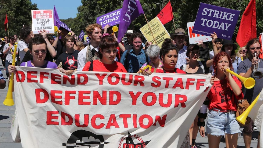 Students and teachers protest at Sydney University