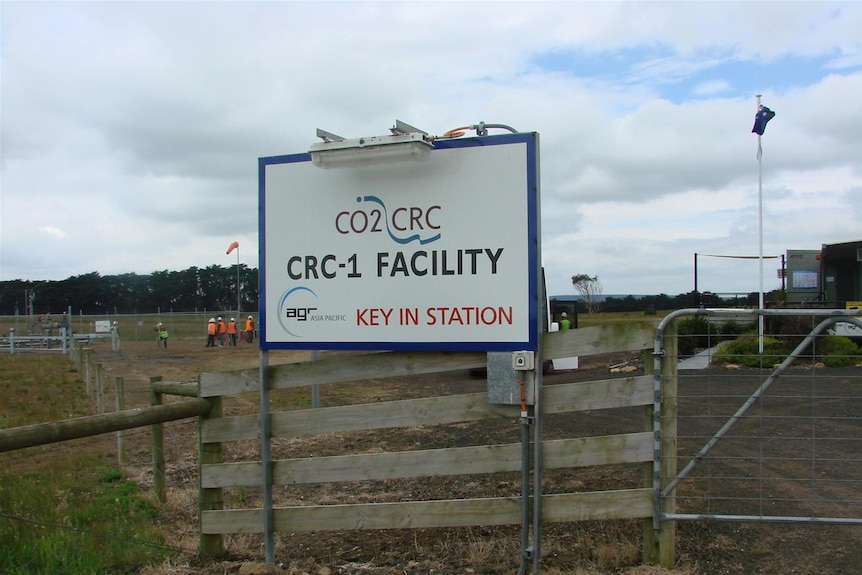 CO2CRC Sign at entry of Otway CCS project, Victoria