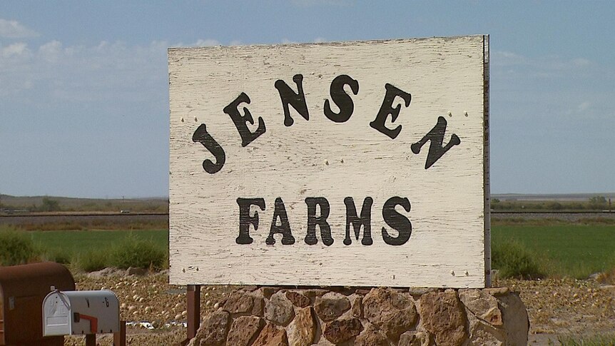 A sign for the Jensen farm in the United States.