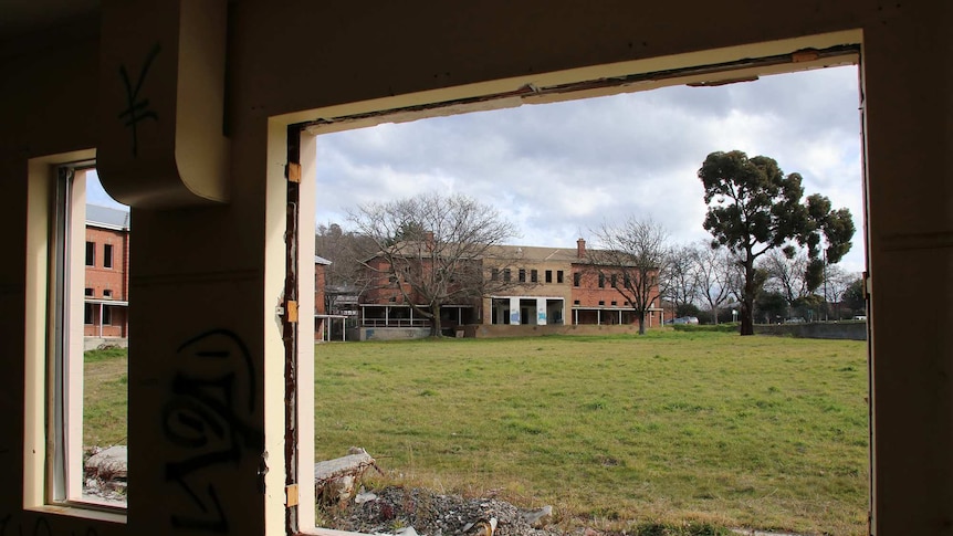 View through window at Willow Court, Tasmania.