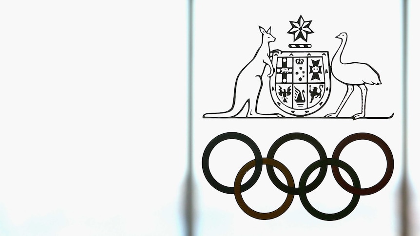 The Australian Olympic Committee emblem is pictured after a press conference in Sydney in 2008.