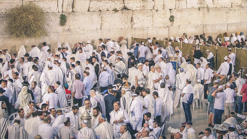 Orthodox Jews pray at the Western Wall in Jerusalem's Old City during the Jewish holiday of Yom Kippur.