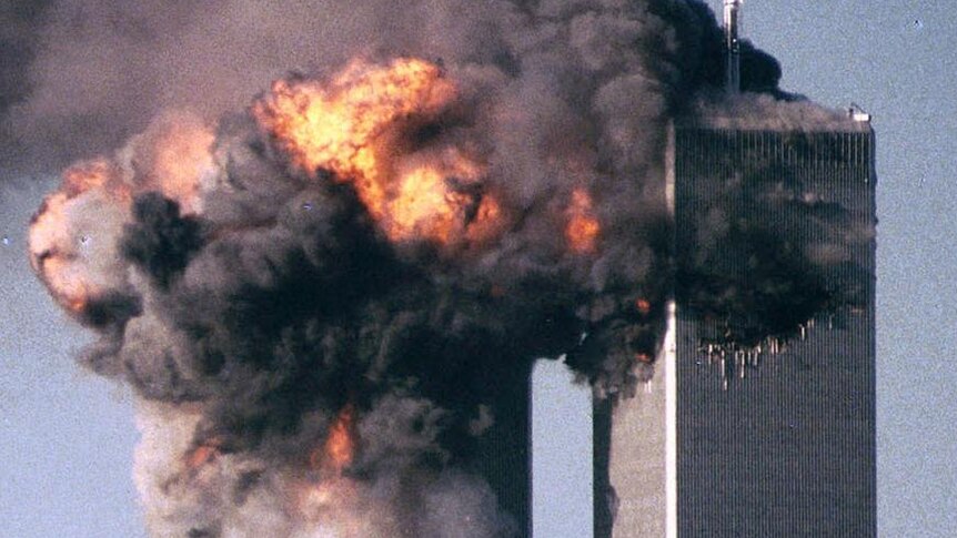 United Flight 175 crashes into the south tower (L) of the World Trade Centre in New York on September 11, 2001.