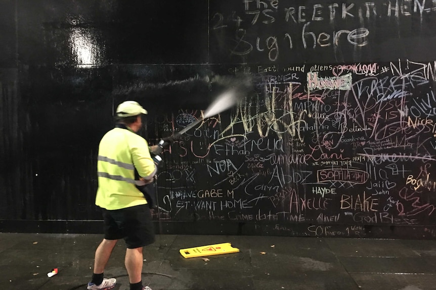 A clean up of a homeless camp in Martin Place, Sydney.