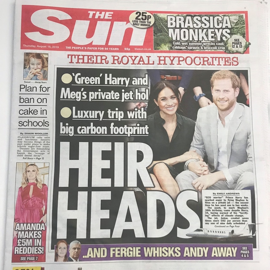 A photo of the front page of The Sun, with the headline Their Royal Hypocrites