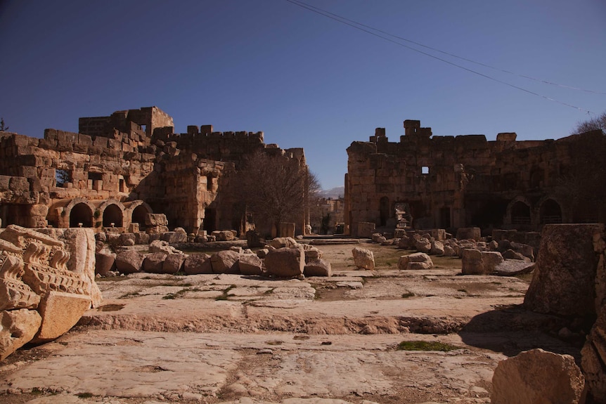 Standing in the Roman ruins in Baalbek.