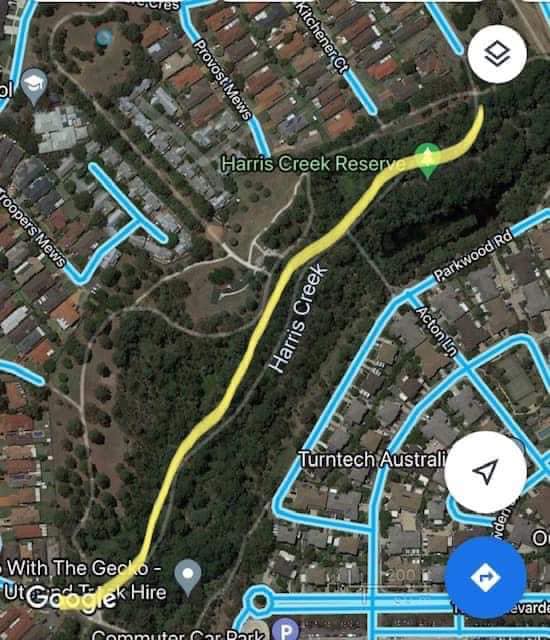 A map showing a walking track in south-west Sydney.