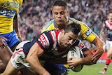 Minichiello dives over to score against the Eels