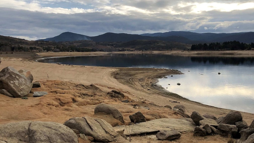 A landscape shot of the Lake Jindabyne foreshore