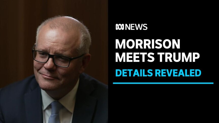 Morrison Meets Trump, Details Revealed: Scott Morrison smiles in a darkened room during a television interview.