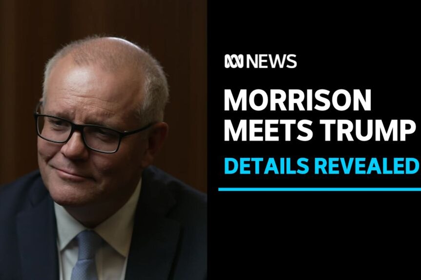 Morrison Meets Trump, Details Revealed: Scott Morrison smiles in a darkened room during a television interview.