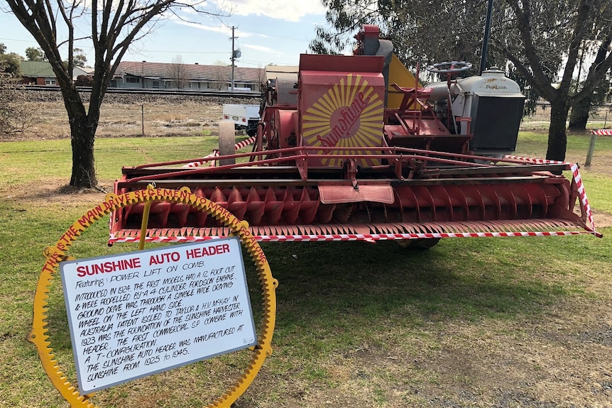 Headlie Taylor's Sunshine Auto Header sitting outside the Headlie Taylor Header Museum in Henty NSW