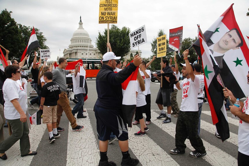 Protests in Washington against Syria strikes