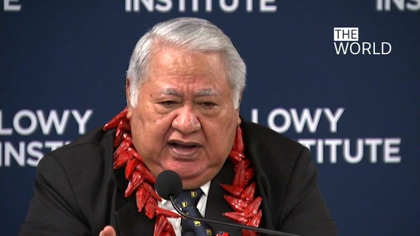Samoa's Prime Minister Tuilaepa Sailele delivers a fiery speech at the Lowy Institute