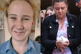 Composite image of Shyanne-Lee Tatnell and mum with dove.