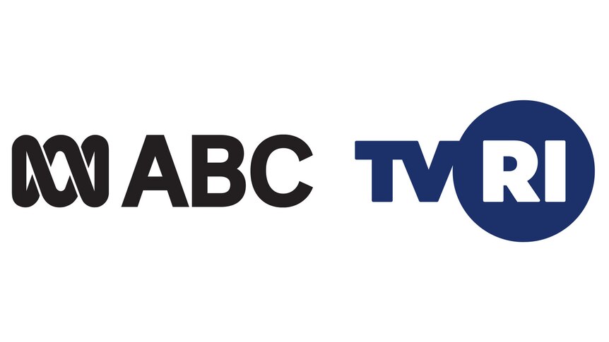 Logos of ABC and TVRI channels displayed side by side, with a black ABC logo on the left and a blue TVRI logo on the right.