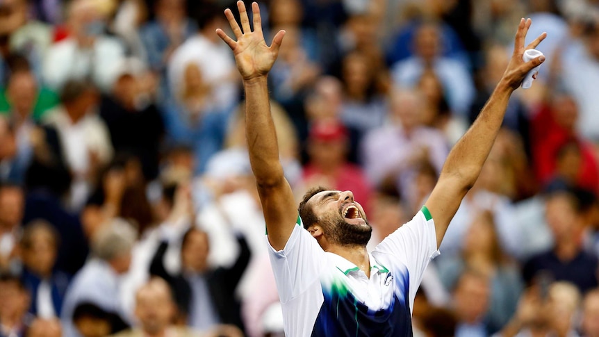 Marin Cilic celebrates winning the US Open final