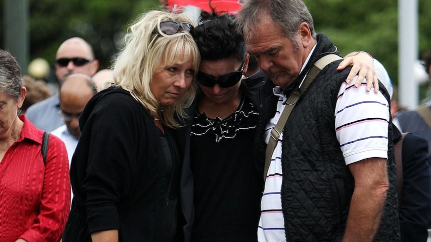 Grief: New Zealanders mark the time of the Christchurch earthquake.