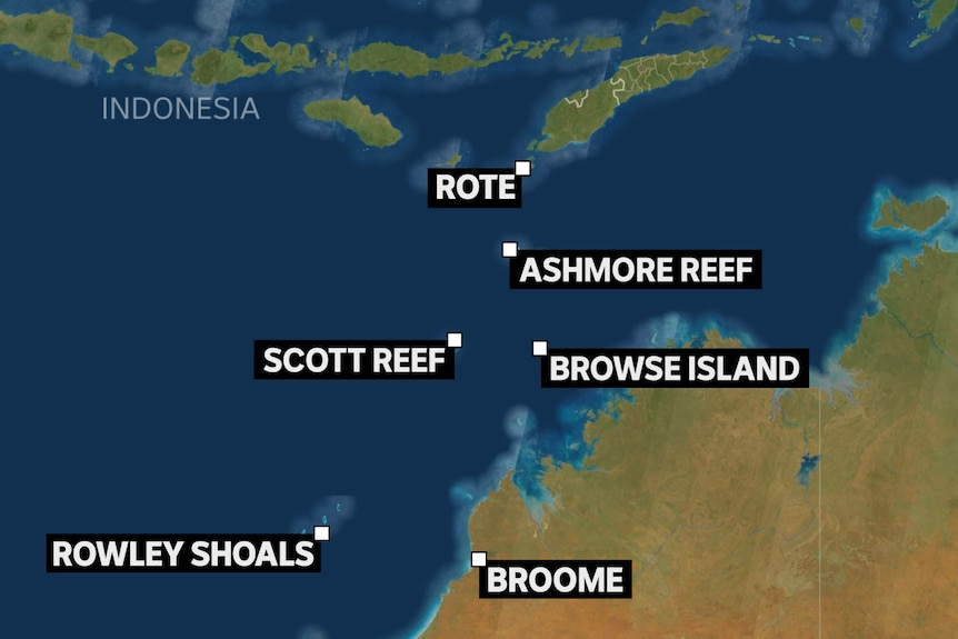 A map showing a number of locations off the West Australian coast