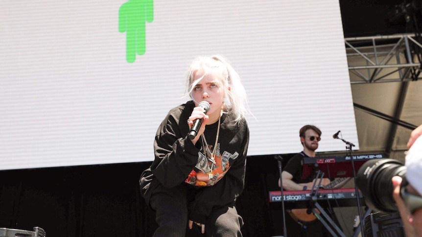 Billie Eilish performing live at the main stage at Laneway Festival in Port Adelaide 2018