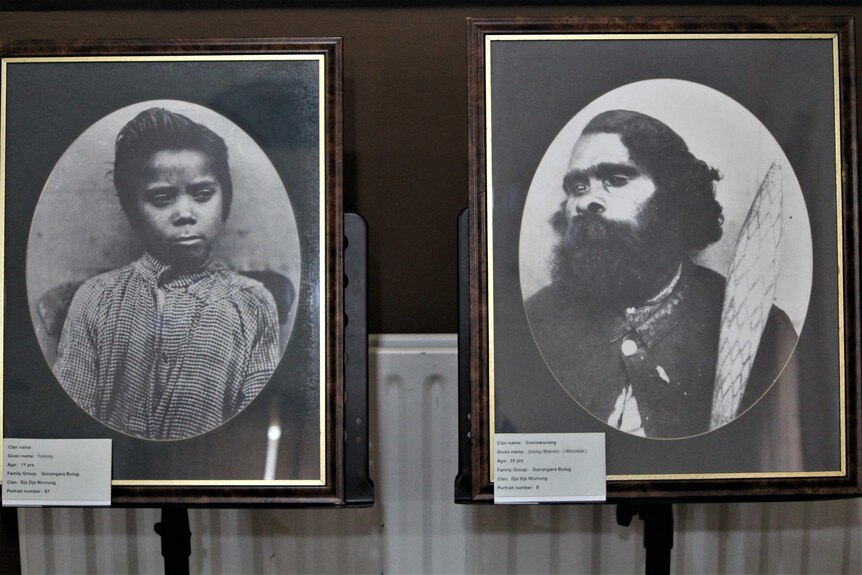 Two historic photos of an Aboriginal girl and a man