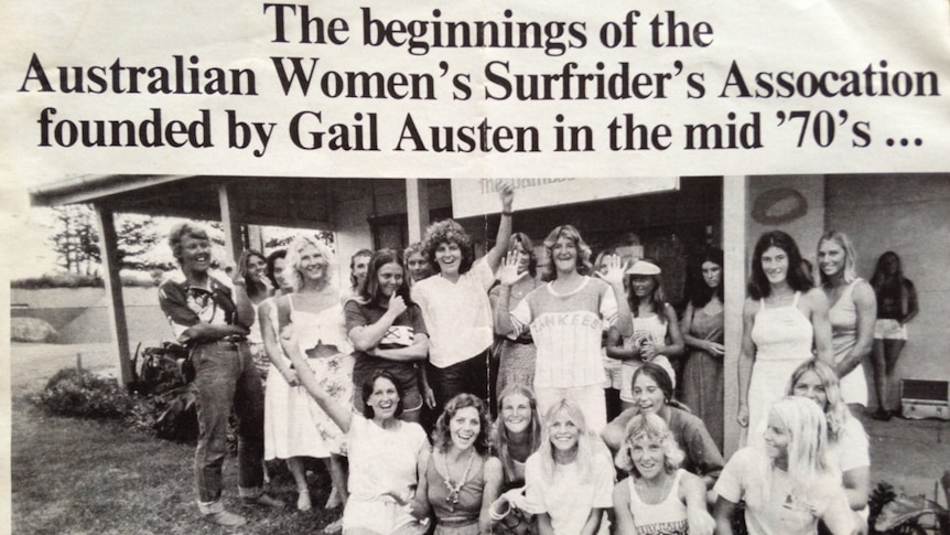 Black and white photo of female surfers from a newspaper acknowledging start of the association