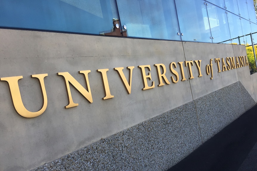 University Of Tasmania sign at medical science campus, Hobart.