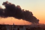 A cloud of smoke raises after an explosion in Lviv, western Ukraine.