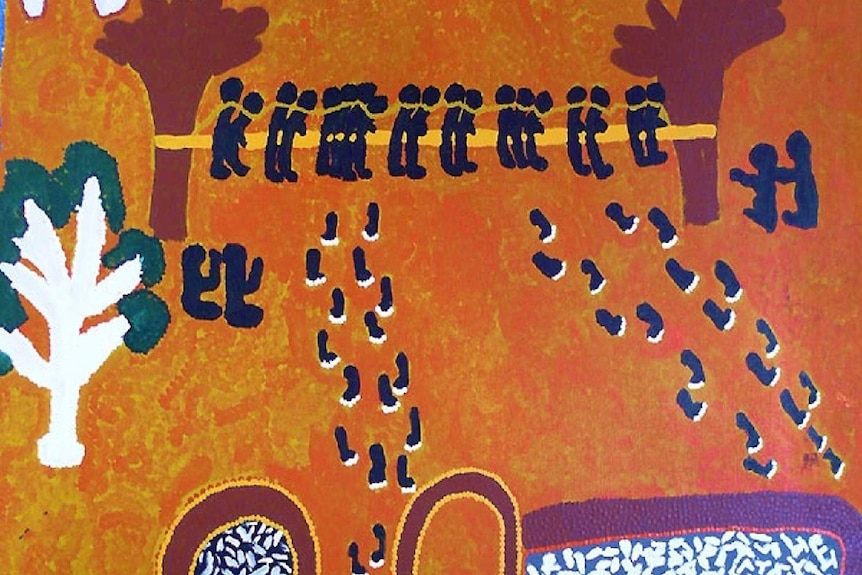 An indigenous painting depicting the 1920s Sturt Creek Massacre in northern Western Australia.