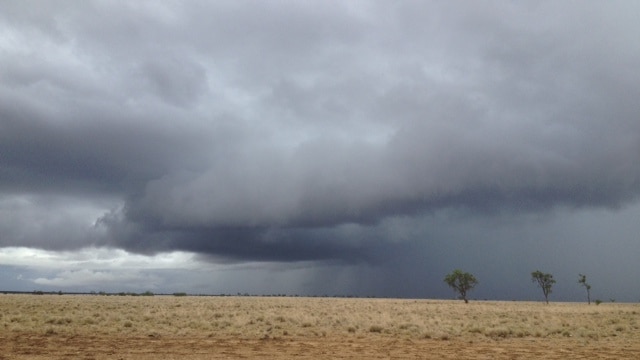 A storm delivers rain on the horizon in western Queensland.