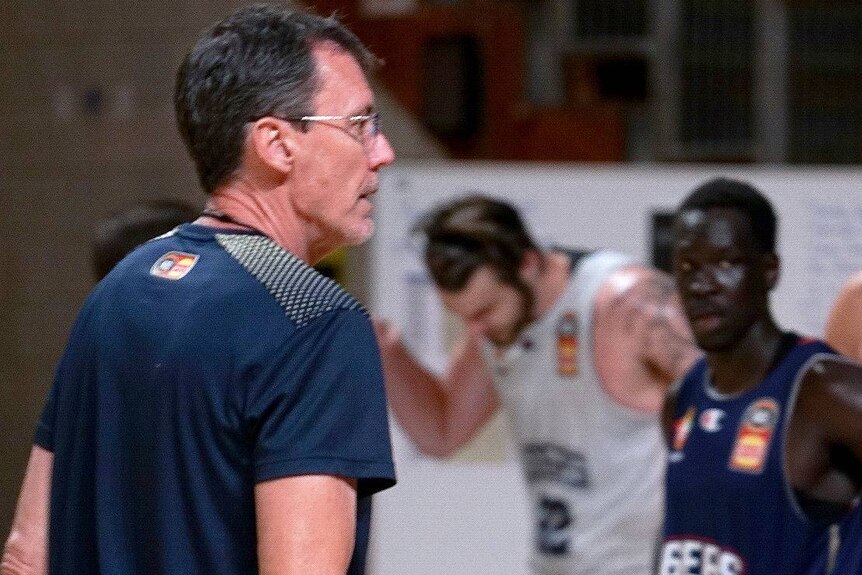 Adelaide 36ers coach Conner Henry during a training session.