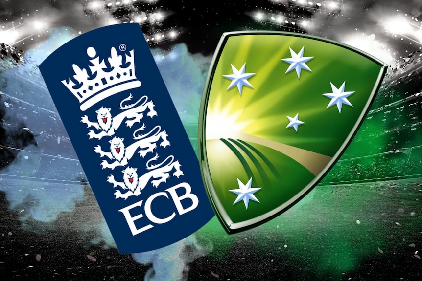 A graphic showing the ECB and Cricket Australia badges