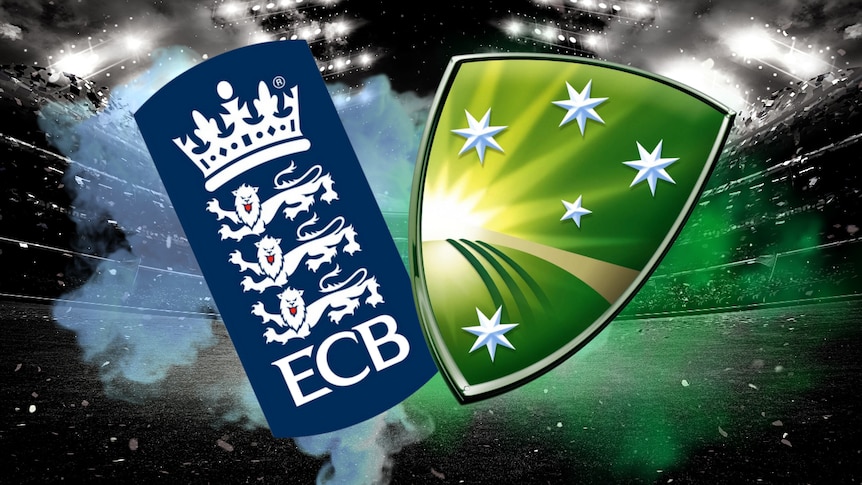 A graphic showing the ECB and Cricket Australia badges