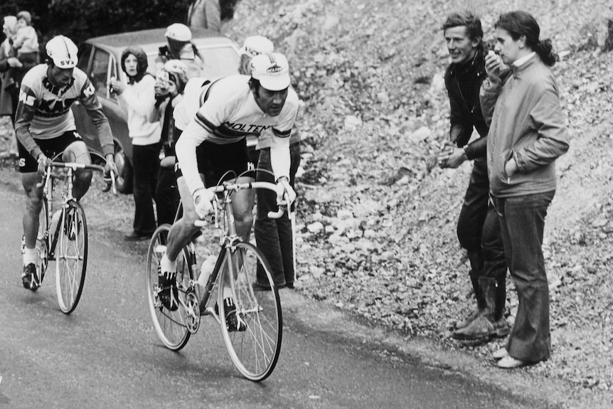 Eddie Merckx rides his bike