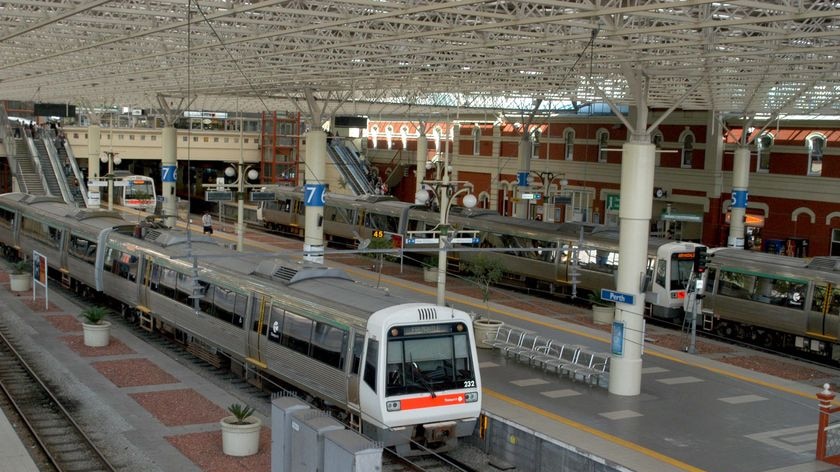A train sits in Perth Train Station