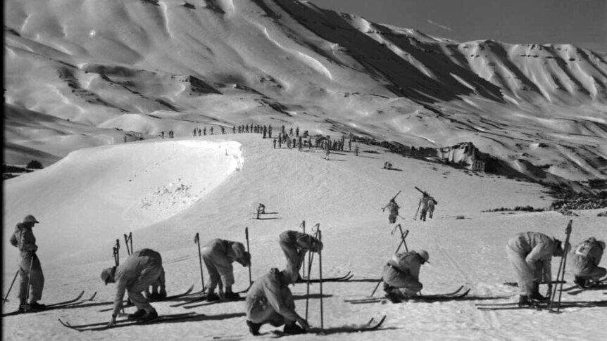 Australian ski unit troops training in Lebanon during World War II.