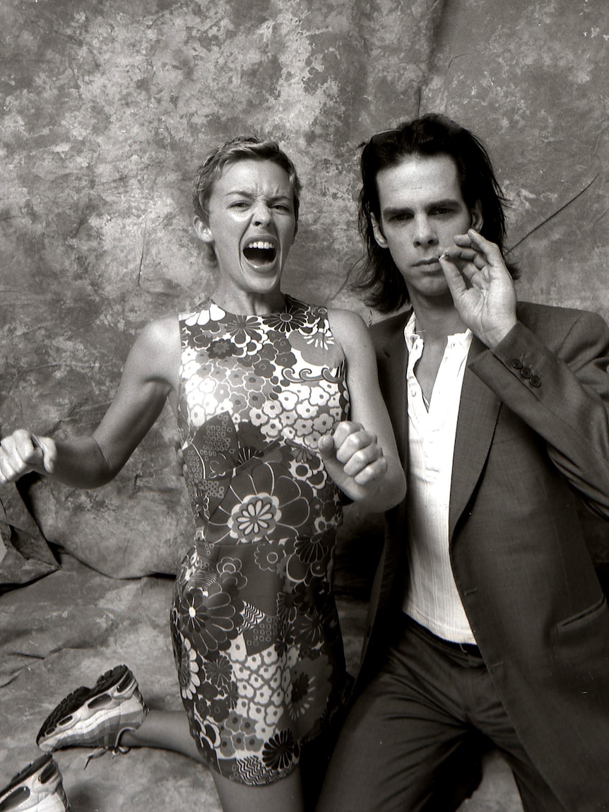 Nick Cave and Kylie Minogue backstage at the Melbourne Big Day Out in 1996
