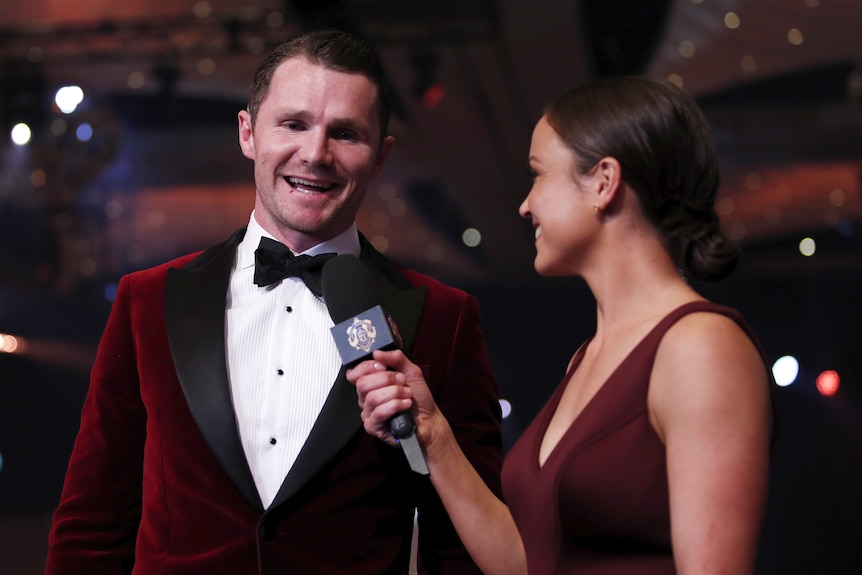 Daisy Pearce interviews Patrick Dangerfield of the Cats on the Brownlow Medal red carpet