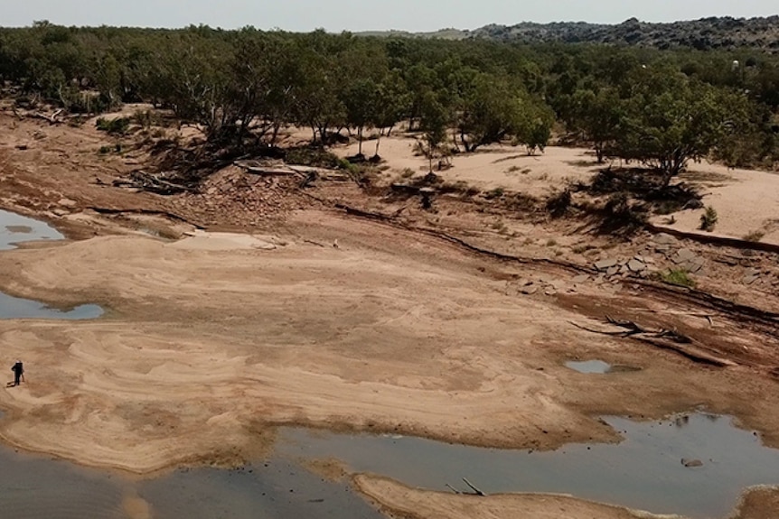 Aerial shot of dry river bed