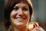 Australia's Anna Meares with the gold medal in the women's 500m time-trial at Glasgow 2014.