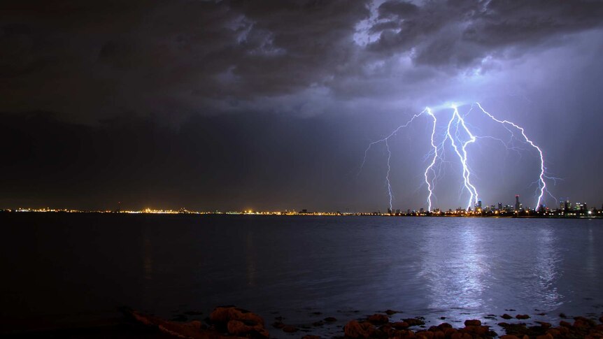 Lighting strikes during an electrical storm in Melbourne, November 30, 2012.