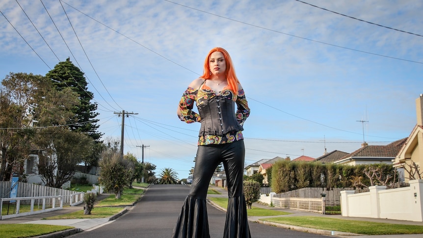 Transgender teenager Aliza standing in the middle of the street in Warrnambool