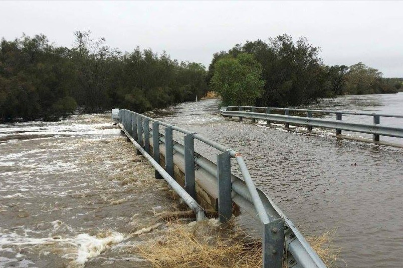 Flooding over Katrine bridge on the Avon River in the WA shire of Northam.