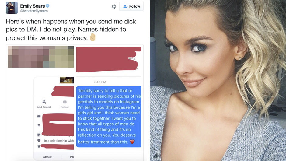 Australian model Emily Sears contacts the partners of men who send her unsolicited dick pics.