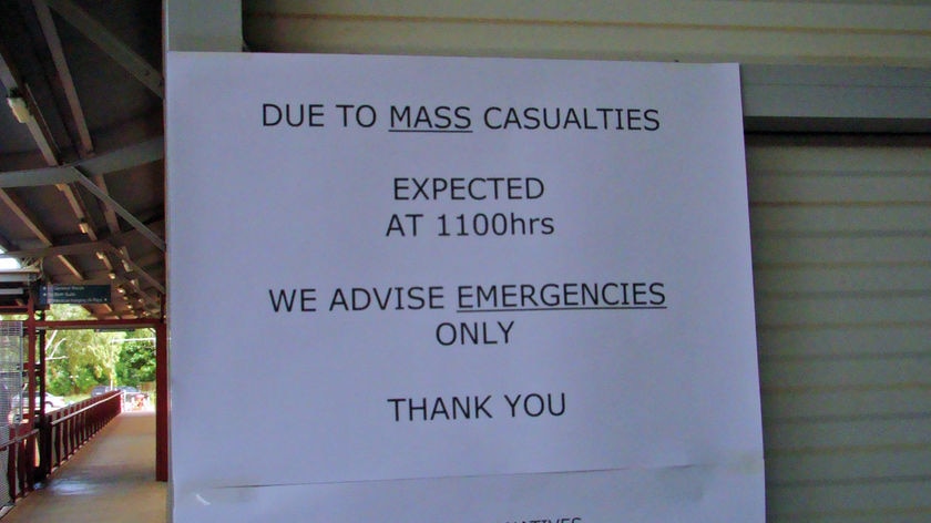 A sign at Broome Hospital advisers that injured boat people are due to arrive.