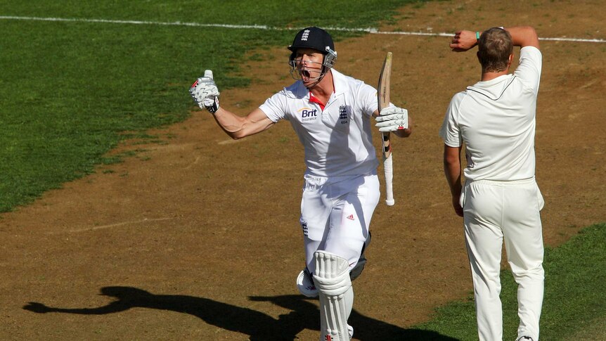 Nick Compton celebrates his century for England on day one of the second Test against New Zealand.