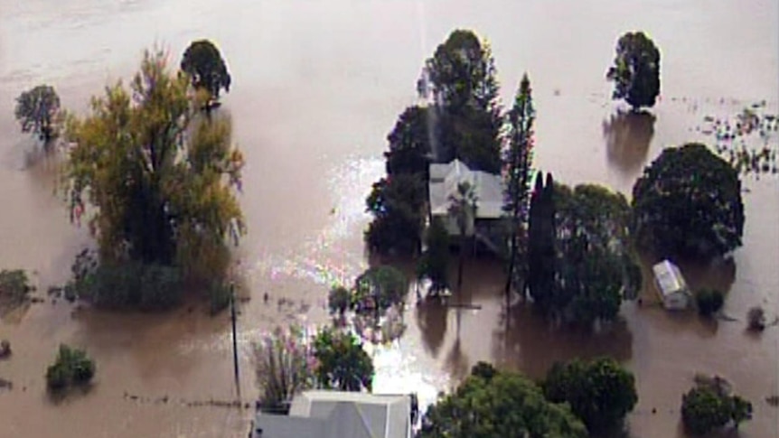 Flooded houses near Kempsey.