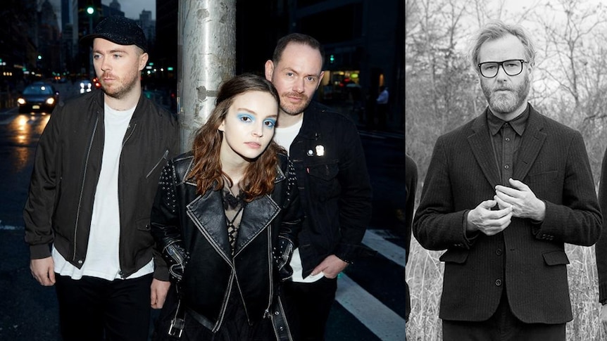 A composite shot of Scottish band Chvrches and The National frontman Matt Berninger