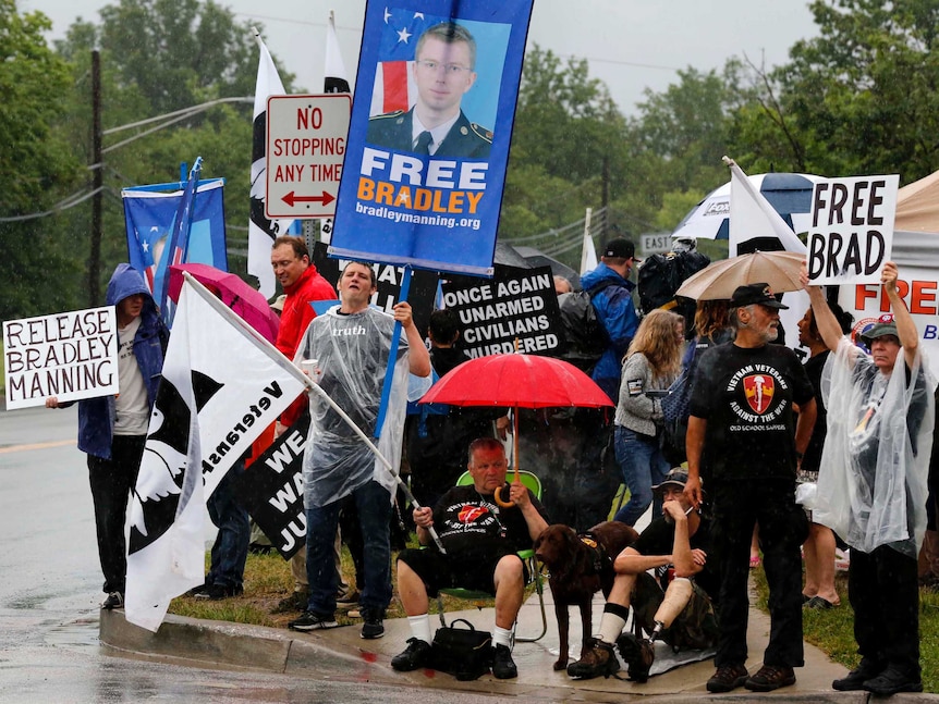 Protesters outside Fort Meade.