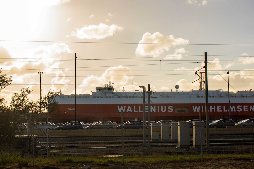 A Wallenius Wilhelmsen ship in Fremantle Harbour, 2013.